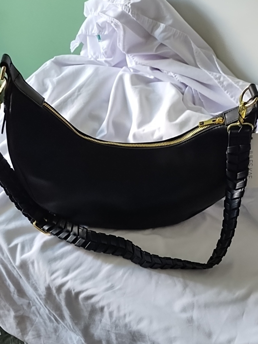 Jules Kae Zola Black Vegan Leather Crescent Shoulder Bag/ Crossbody